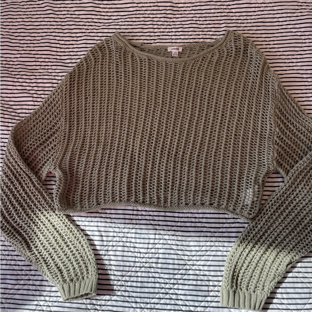Garage Sage Green Knit Cropped Sweater